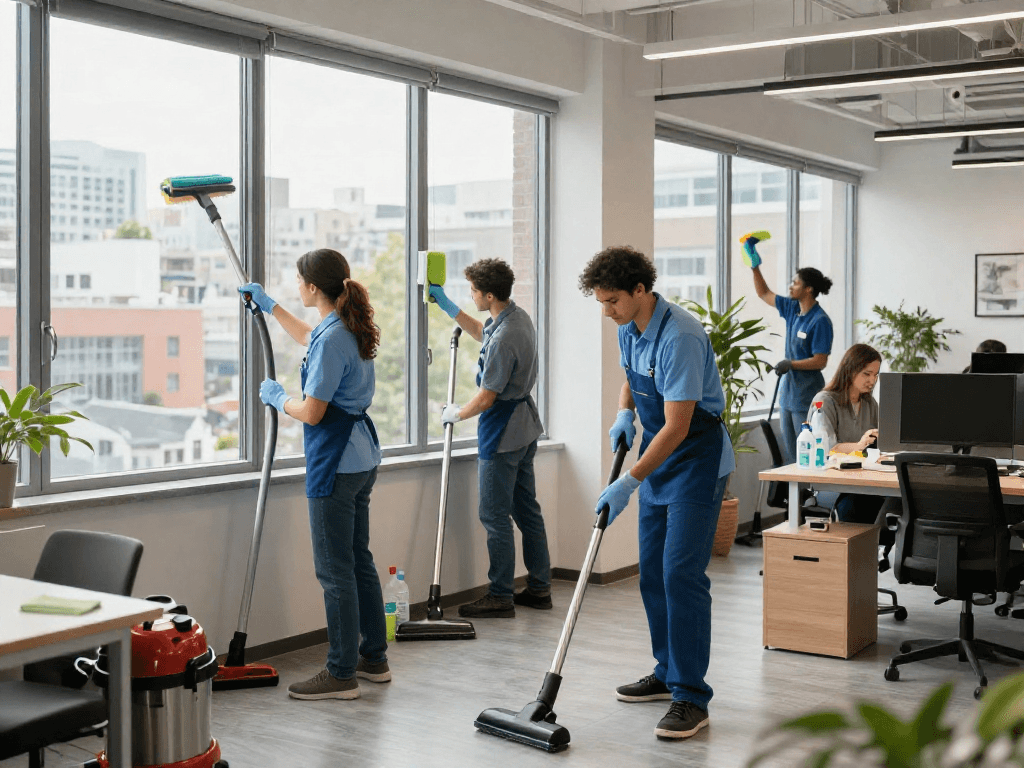 Reinigungsunternehmen in Dortmund beim professionellen Saubermachen von Büros mit umweltfreundlichen Methoden.