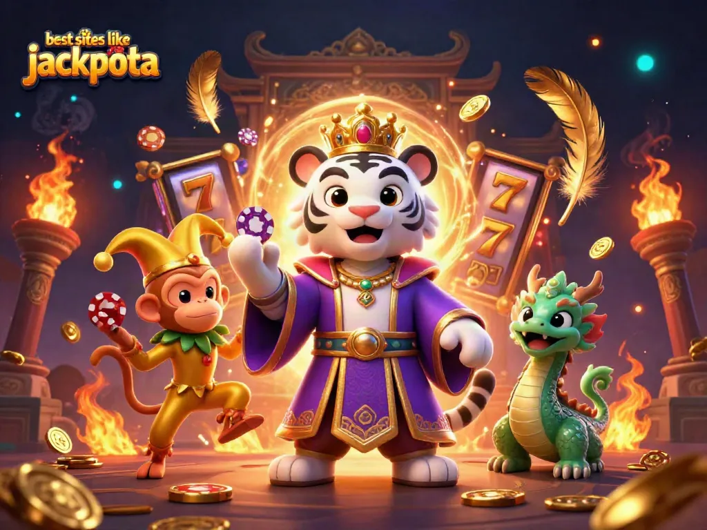 Engage with the best sites like jackpota in a vibrant casino scene featuring animated characters and dynamic game elements.