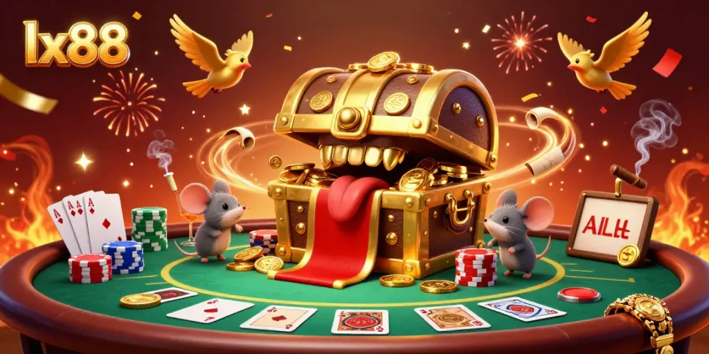 Engage with thrilling lx88 gaming opportunities amidst a festive poker scene filled with excitement.
