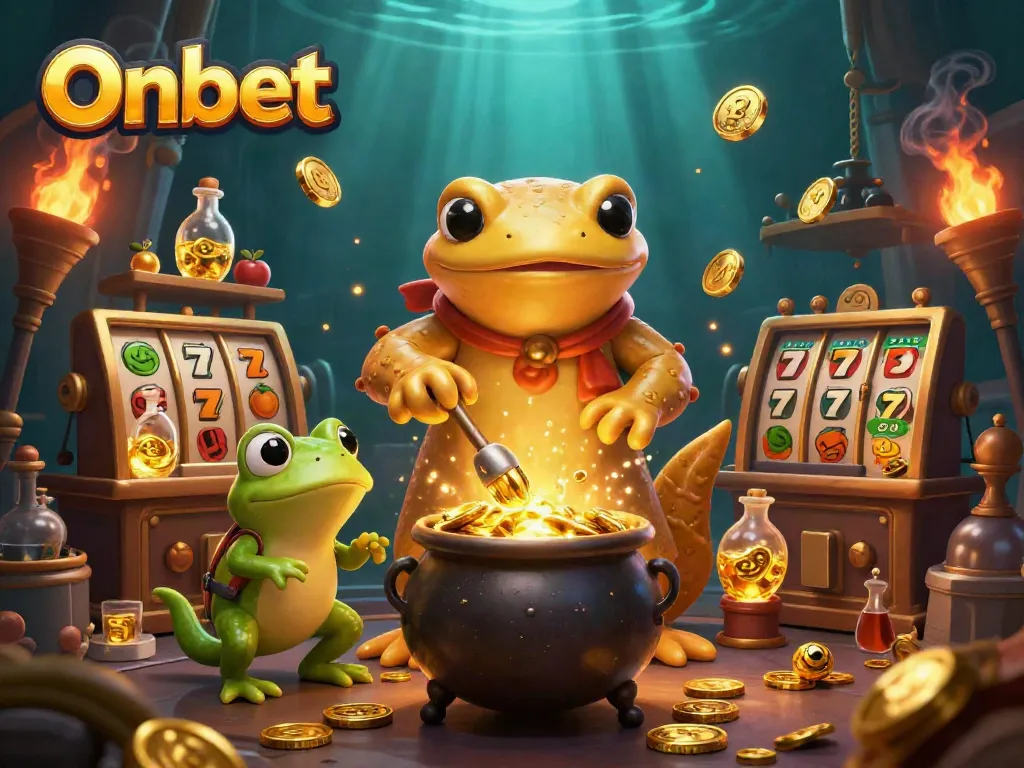 Experience thrilling jackpot wins with Onbet in this enchanting 3D casino scene.