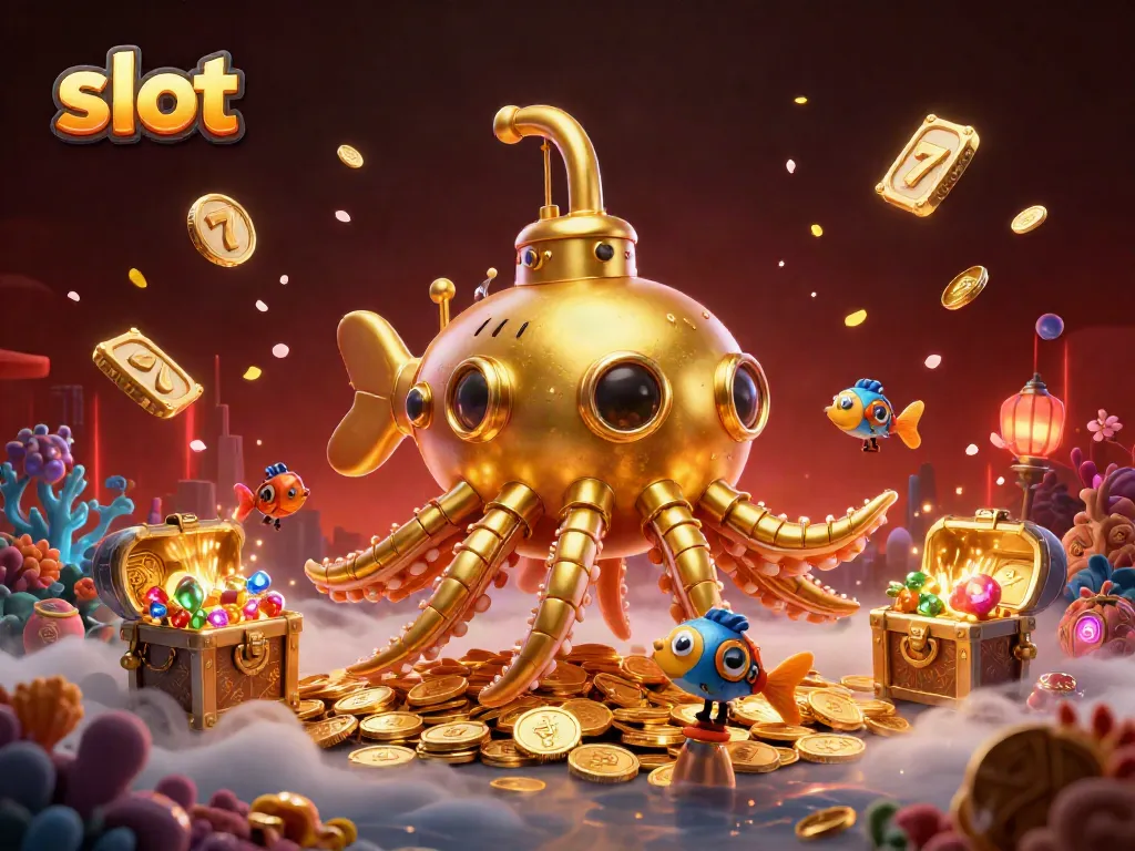 Experience the thrill of slot mechanics in a vibrant underwater scene with golden kraken and treasure.