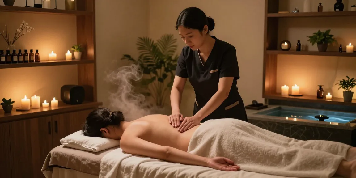Indulging in a 서울출장마사지 at a tranquil spa with calming ambiance and luxury decor.