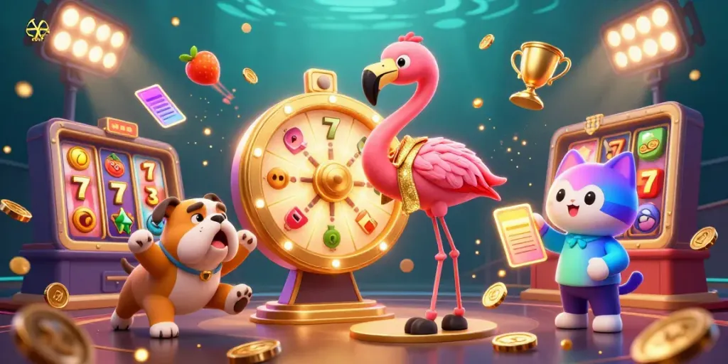 Engage with bujangtoto's vibrant 3D illustration featuring a game show host and exciting casino elements.