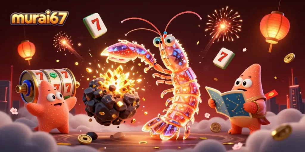 murai67 spins the reels in a vibrant casino scene with galactic elements and golden coins.