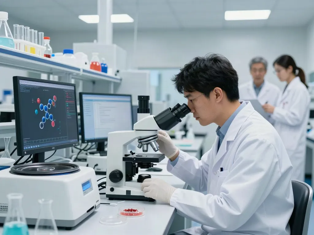 BPC-157 peptide analysis in a modern lab setting, showcasing scientific research and innovation.