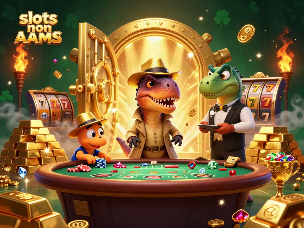 Vinci nei casino con le slot non AAMS, divertente illustrazione 3D con un velociraptor e dettagli scintillanti.