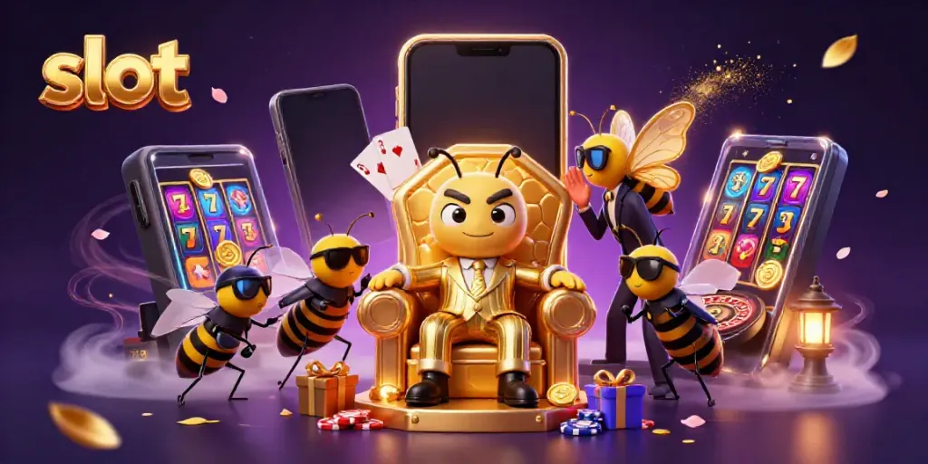 Engaging slot machine theme featuring cartoon bumblebee mob boss and casino elements.