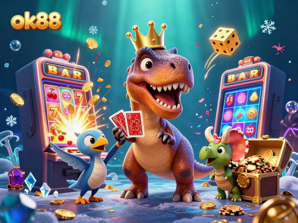 Experience the fun of ok88 with vibrant characters in a casino themed 3D illustration.