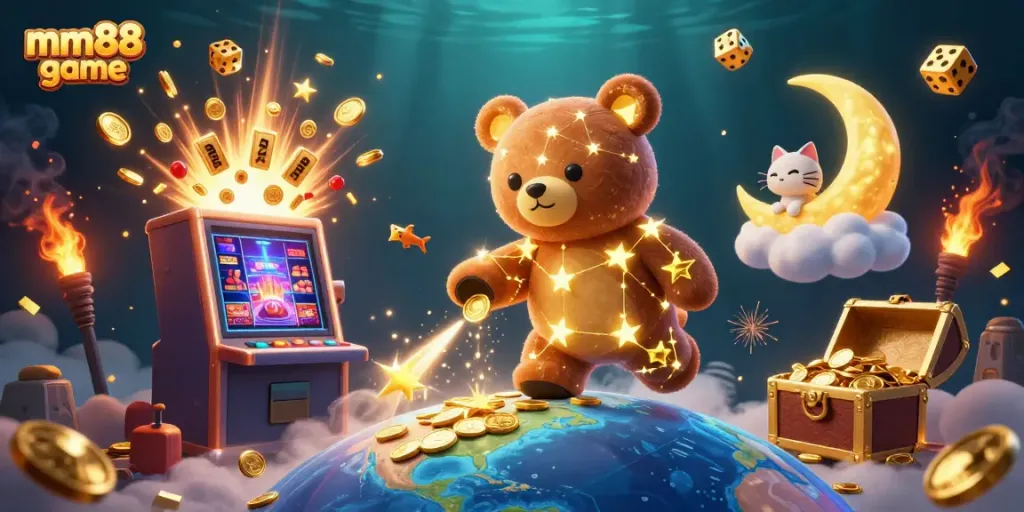 Experience the excitement of mm88 game with a digital illustration of vibrant casino elements.