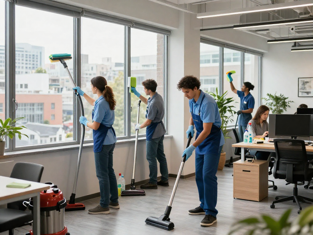 Reinigungsunternehmen in Dortmund beim professionellen Saubermachen von Büros mit umweltfreundlichen Methoden.