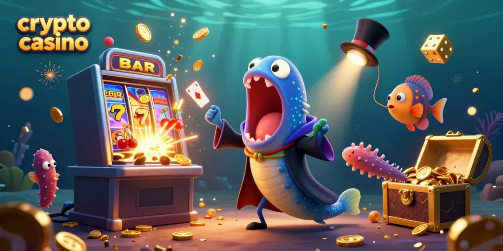 Engaging scene of a crypto casino with vibrant 3D characters showcasing magical entertainment.