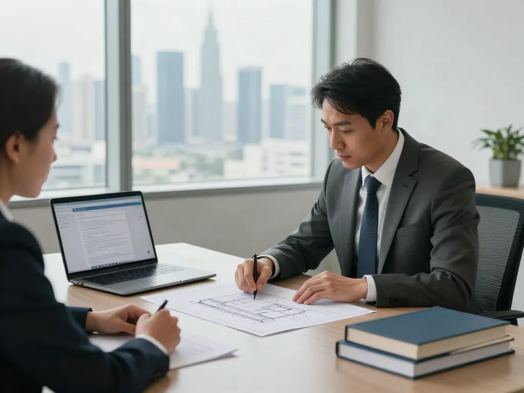 Construction arbitration lawyer Dubai consulting with a client in a modern legal office.