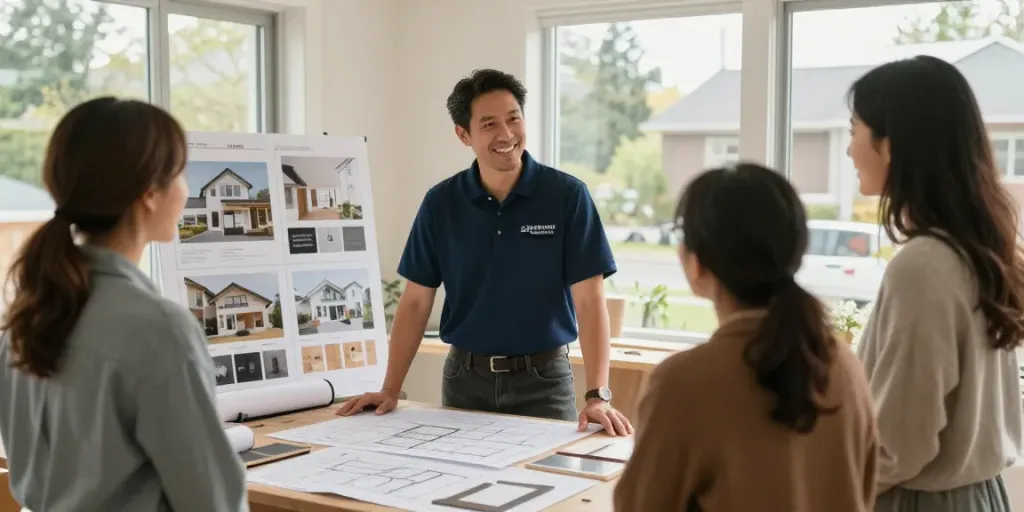 United Signature design build remodeler consulting with clients on home remodeling in Seattle, WA, showcasing community-focused home services.
