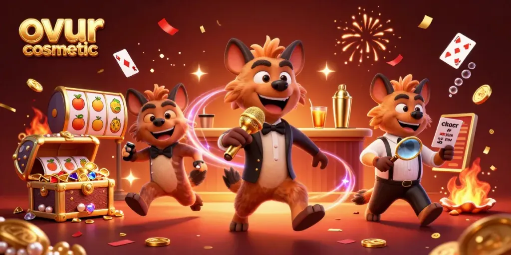 Experience the thrilling comedy of "ovur cosmetic" at a vibrant casino with hyena characters.