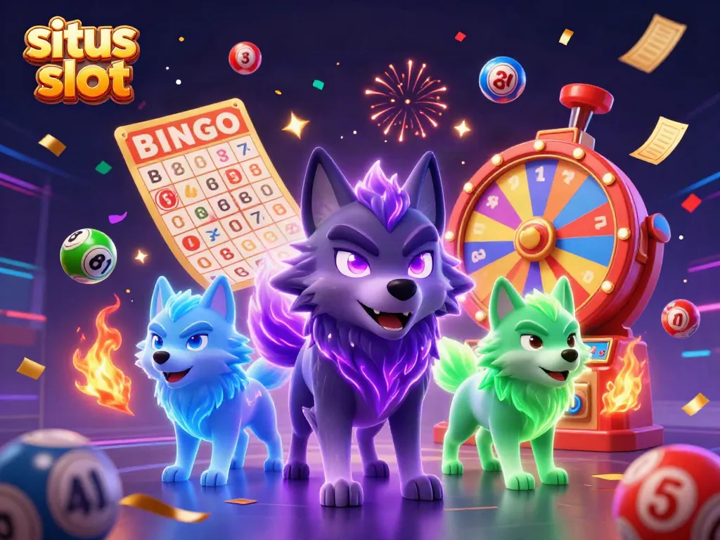Experience dynamic gameplay with situs slot amidst dazzling illustrations of slot elements and festive effects.