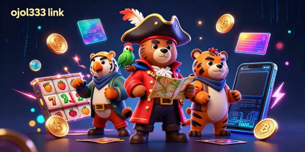Engage in thrilling gameplay with ojol333 link surrounded by vibrant casino elements and animated characters.