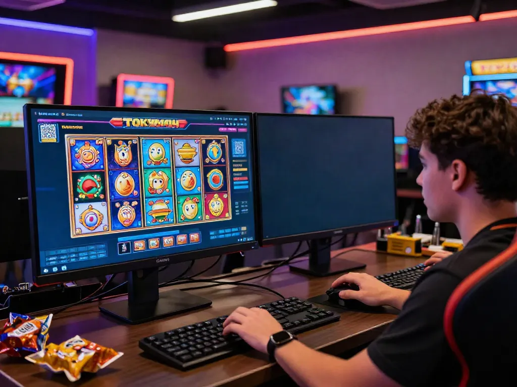 Engaged player experiencing slot Thailand games on TOKYO404 platform, vibrant interface and lively atmosphere.