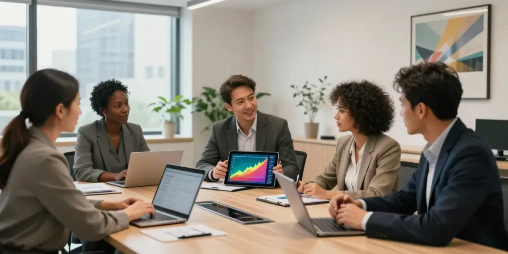 Financial Planner in Sydney collaborating with clients in a modern office setting focused on wealth management.