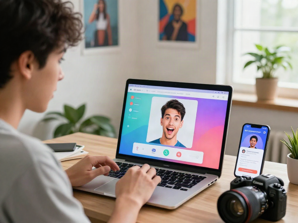 Engaging user experiencing the attractive test on a laptop with vibrant interface and social media options.
