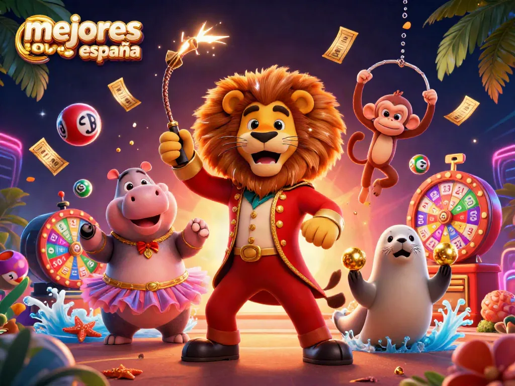 Los mejores casinos online España ilustrados con un león maestro de ceremonias en una emocionante escena digital.