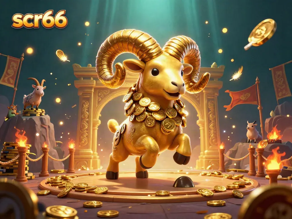 Engage with scr66's thrilling gaming environment featuring a golden ram and dynamic casino elements.
