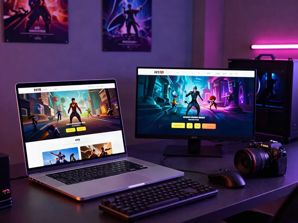 Engaging H19 online gaming platform displayed on laptop screen with vibrant graphics.