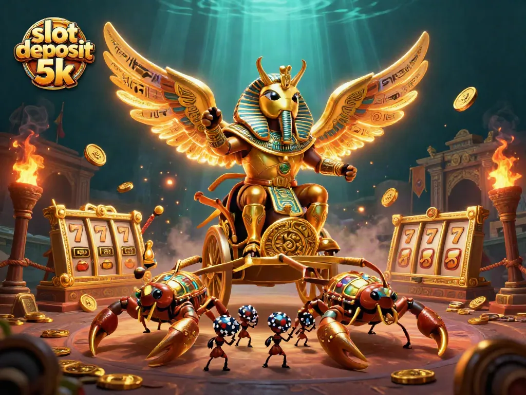 Spin to win with this vibrant illustration of slot deposit 5k dynamics in a rich casino setting.