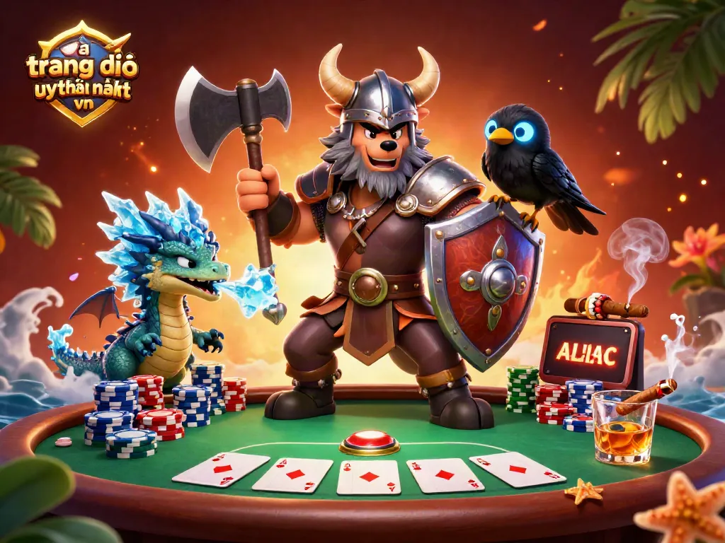 Các trang cá độ bóng đá uy tín nhất vn nổi bật với hình ảnh chiến binh sói Viking và rồng trong bối cảnh casino sôi động.