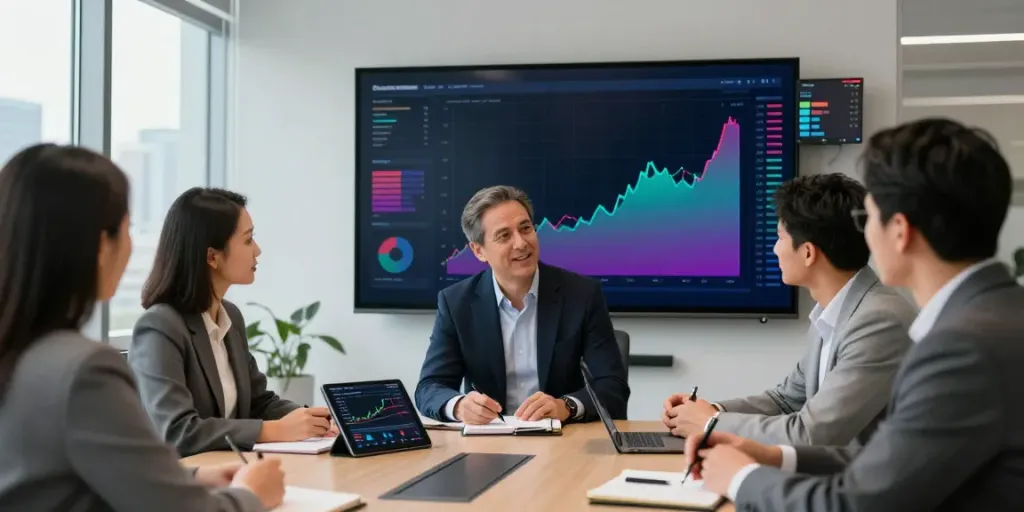 Ed Rempel advising clients in a modern office, showcasing financial planning discussion.