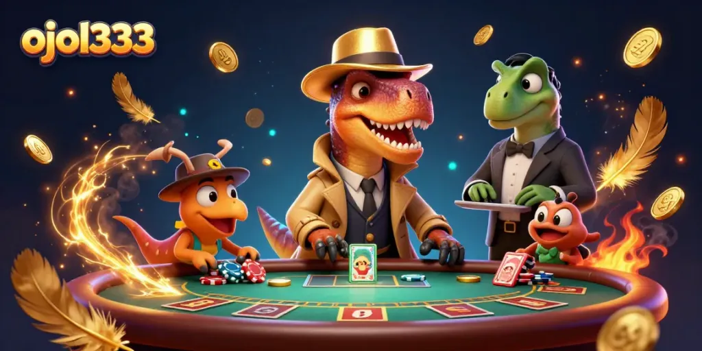 Experience thrilling gaming at ojol333 with a velociraptor card counter, stegosaurus pit boss, and animated chips in play.