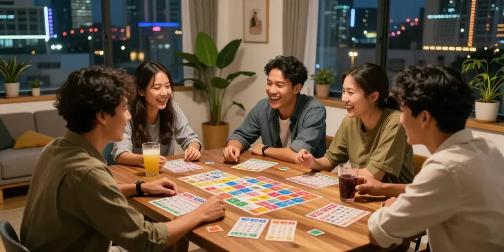 Teman-teman bersenang-senang bermain dewitogel di apartemen yang nyaman, dikelilingi suasana hangat.