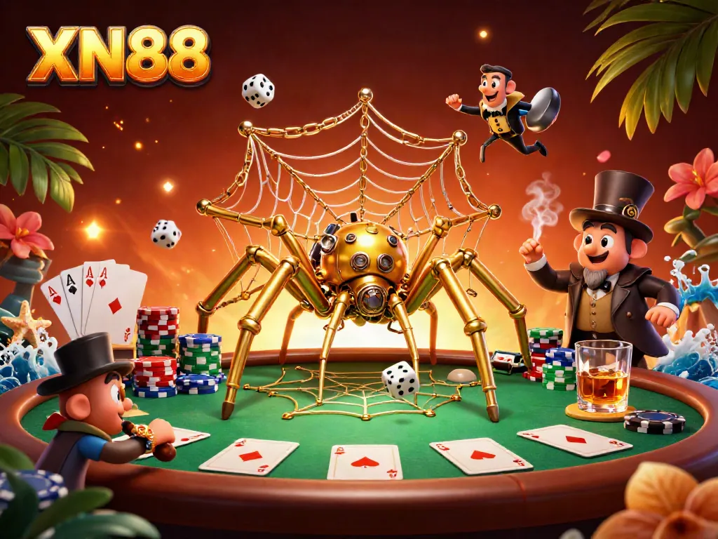 Engage in exhilarating gameplay at XN88 with poker, colorful chips, and a dynamic steampunk theme.