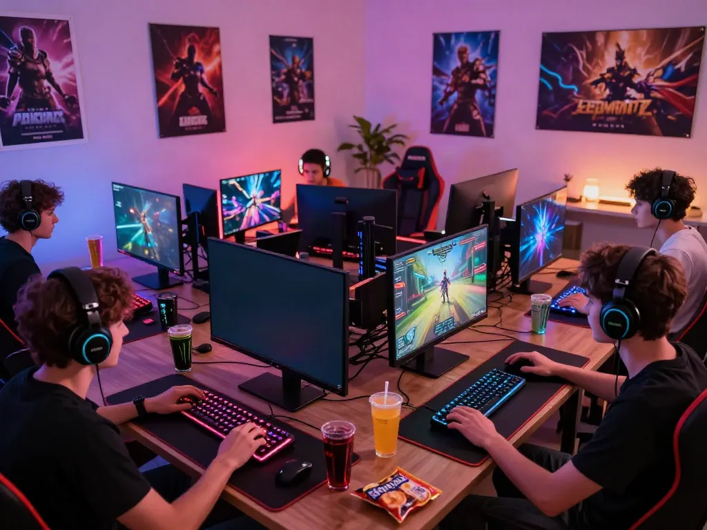 Dynamic gaming setup showcasing ahha4d gaming experience with engaged players and vibrant atmosphere.