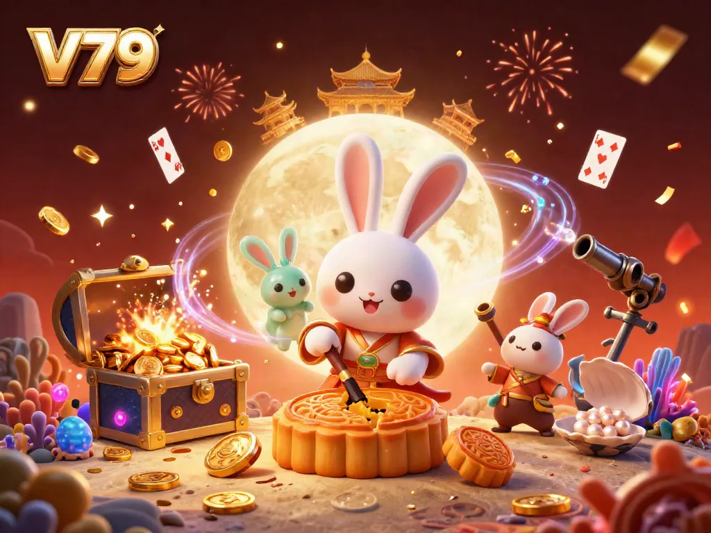 Experience the thrill of V79 casino games with dynamic elements in this vibrant 3D illustration.