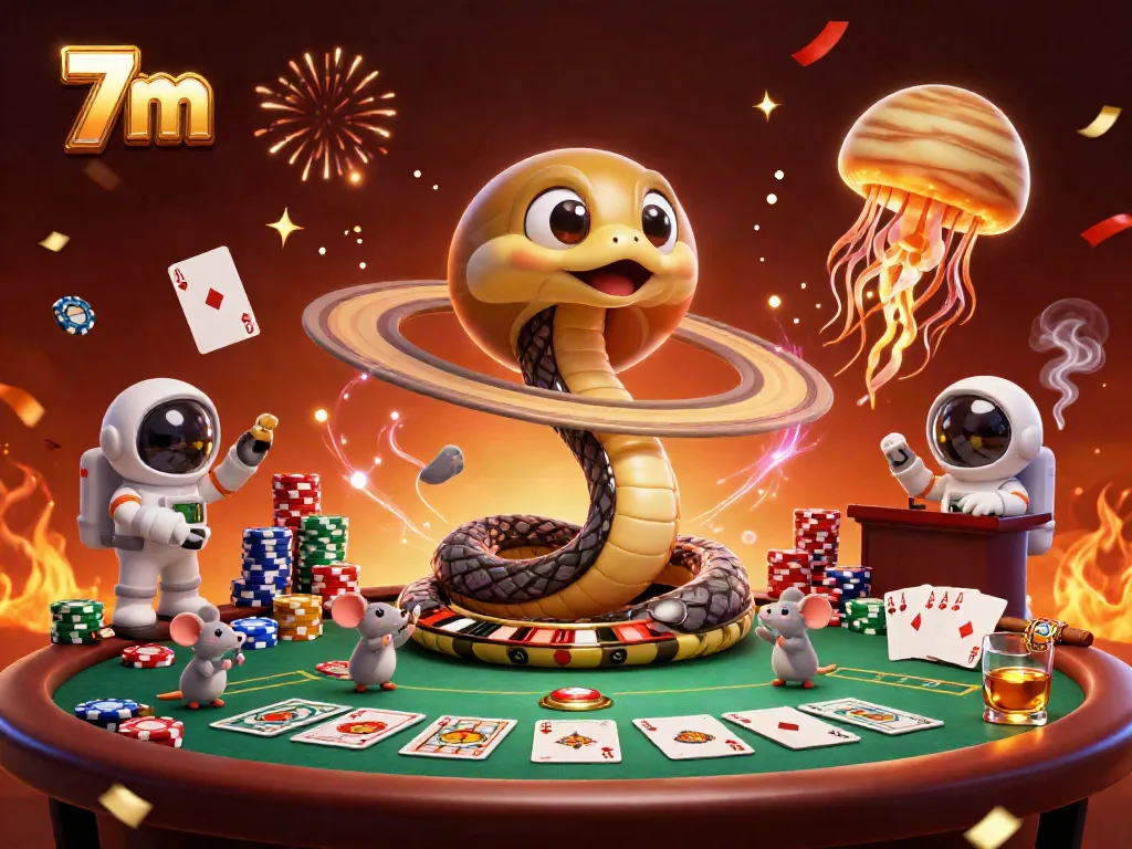 Engage with live betting action on 7m, featuring a cosmic roulette scene with astronaut mice and a golden jellyfish dealer.
