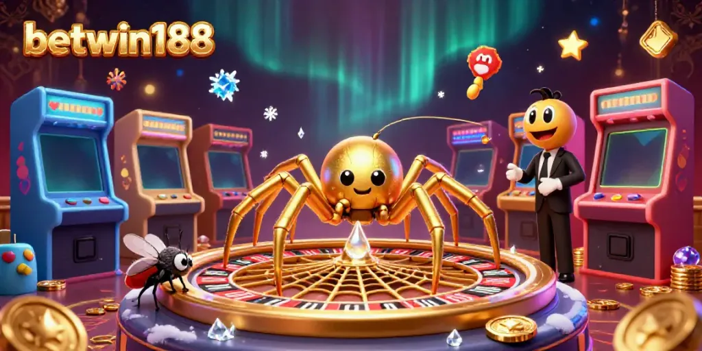 Menang taruhan dengan betwin188, ilustrasi kasino 3D menampilkan laba-laba dan serangga melawan roulette