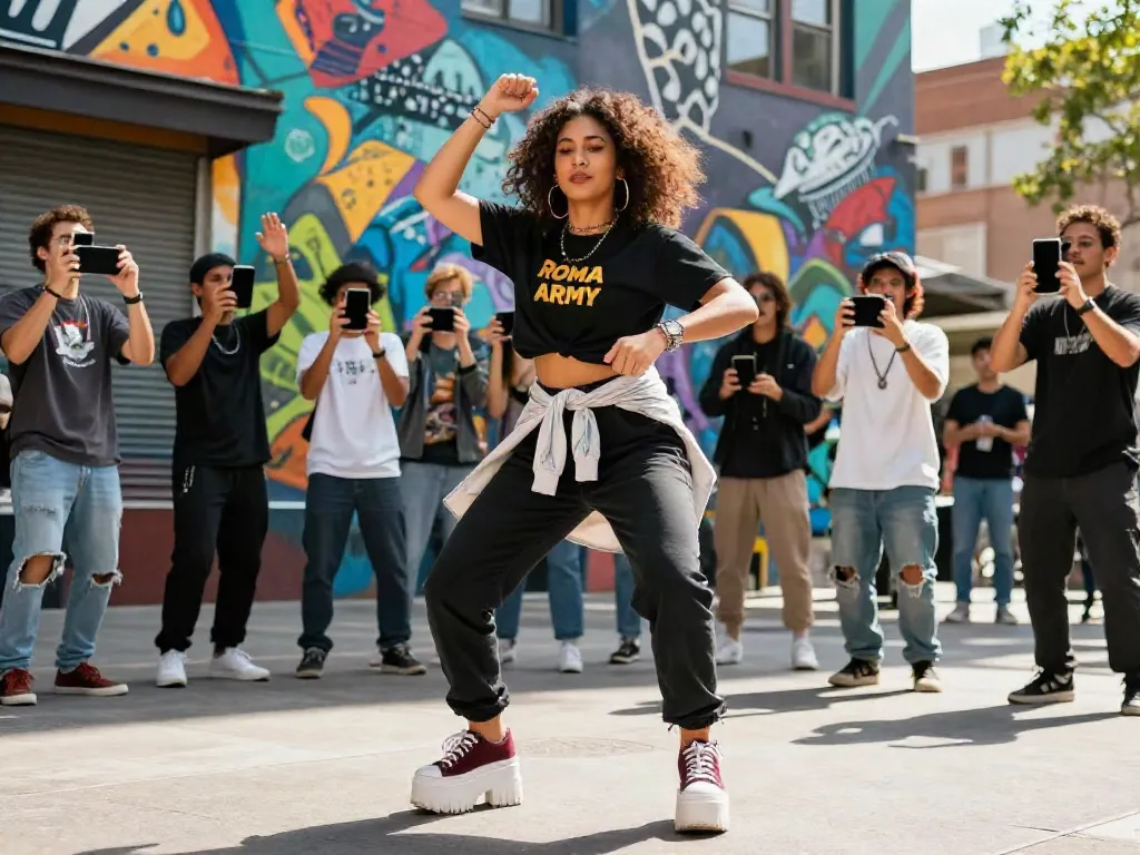 Roma Army OnlyFans creator showcasing confidence and individuality in urban dance scene.