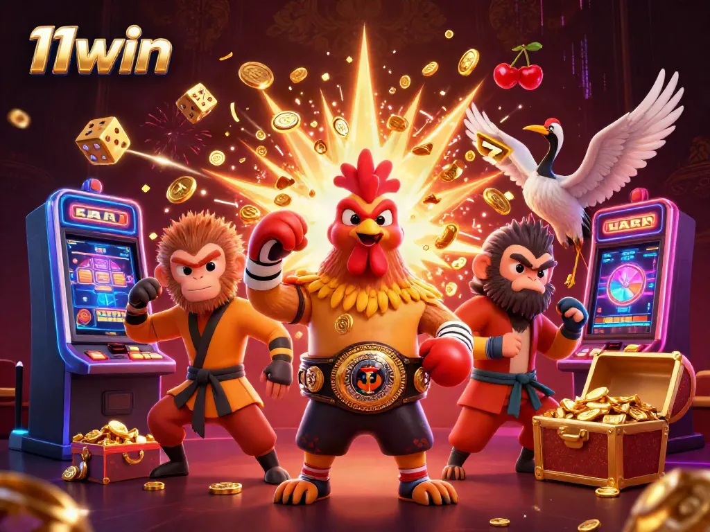 Experience thrilling gameplay at 11win with vibrant casino symbols and characters in action.