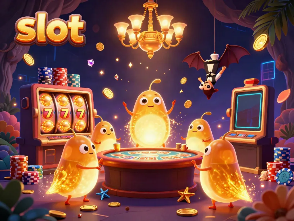 Experience the thrill of slot gaming with vibrant glowworms lighting a dynamic cave casino scene.