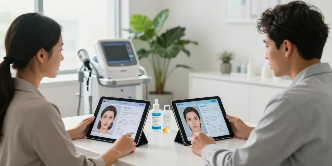 Explore ClinicEvo vs QOVES in a consultation room showcasing personalized facial analysis