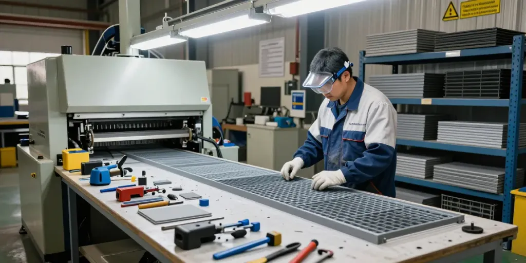 Engineered Composites technician crafting high-quality GRP products in an industrial workshop.