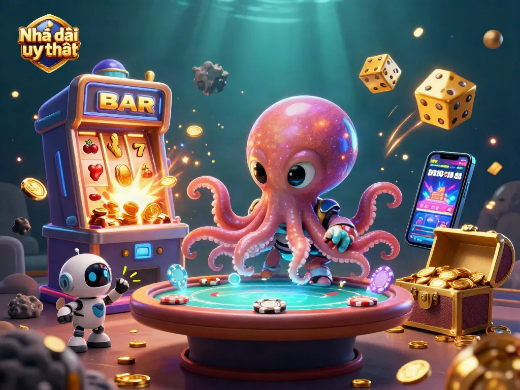 Experience thrilling gameplay at Nhà cái uy tín with a vibrant 3D casino scene showcasing exciting gambling elements.