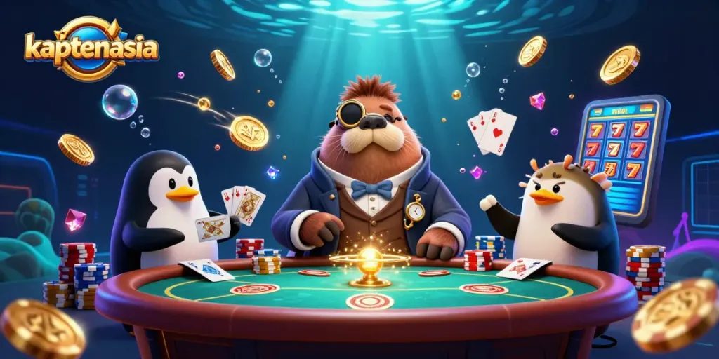 Experience high-stakes poker action with kaptenasia's jolly walrus and friends!