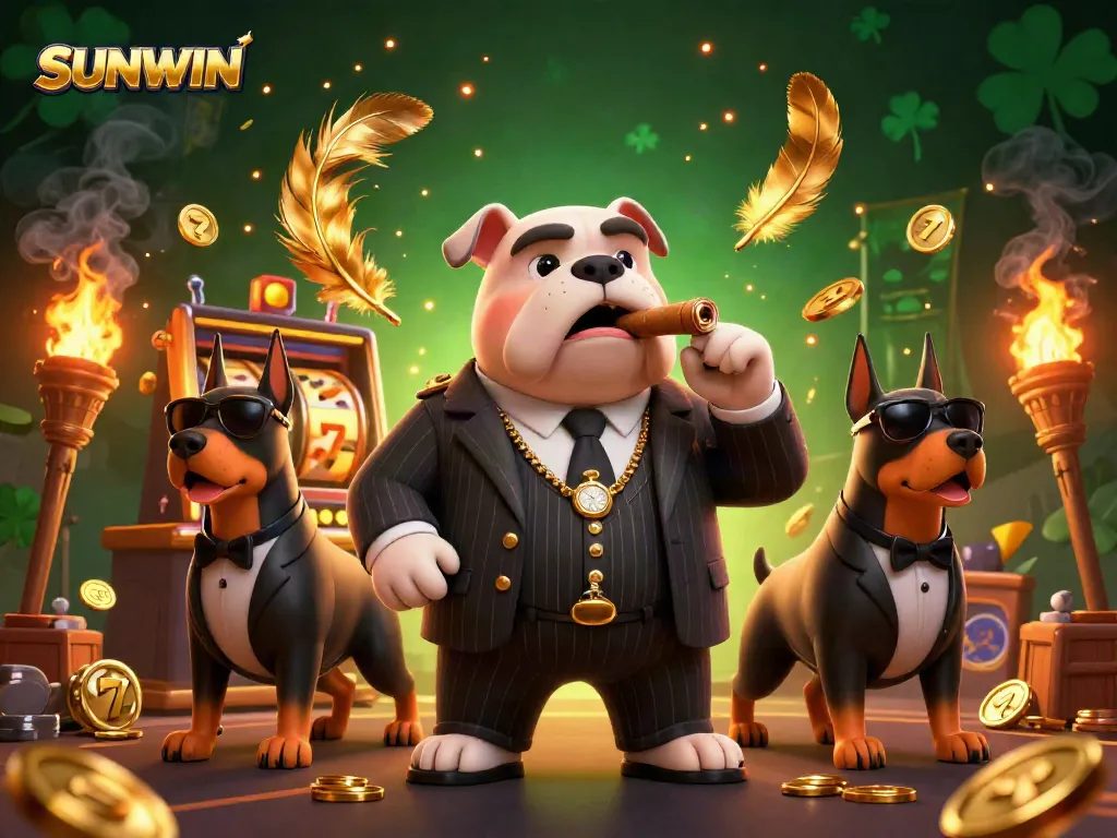 Experience dynamic SUNWIN gameplay with the mafia boss bulldog and bodyguard Dobermans in a lively casino atmosphere.