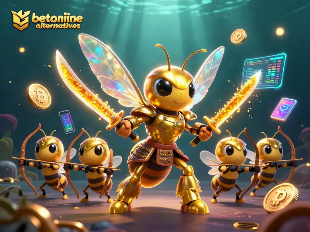 Explore dynamic betonline alternatives with a vibrant scene of a golden hornet and bee archers.