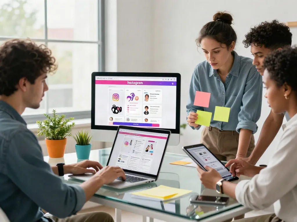 Analyze Instagram Stories anonymously with Insanony using a laptop and digital tools in a creative workspace.