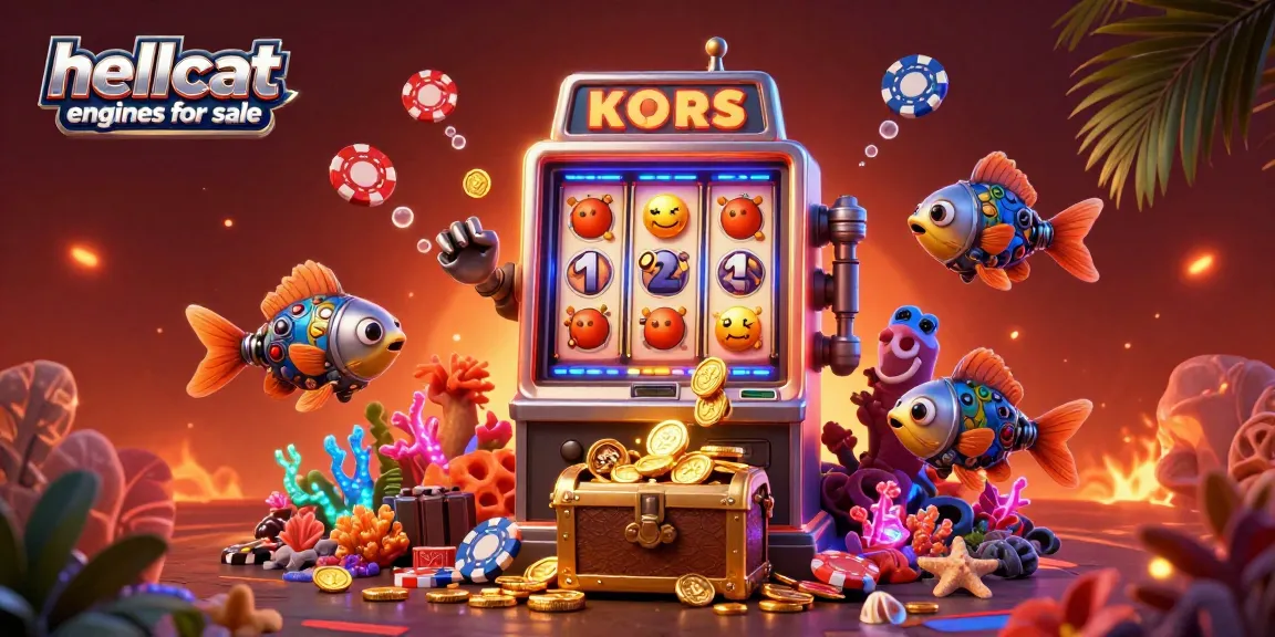 Play lively slot games with hellcat engines for sale, surrounded by gold coins and casino elements.