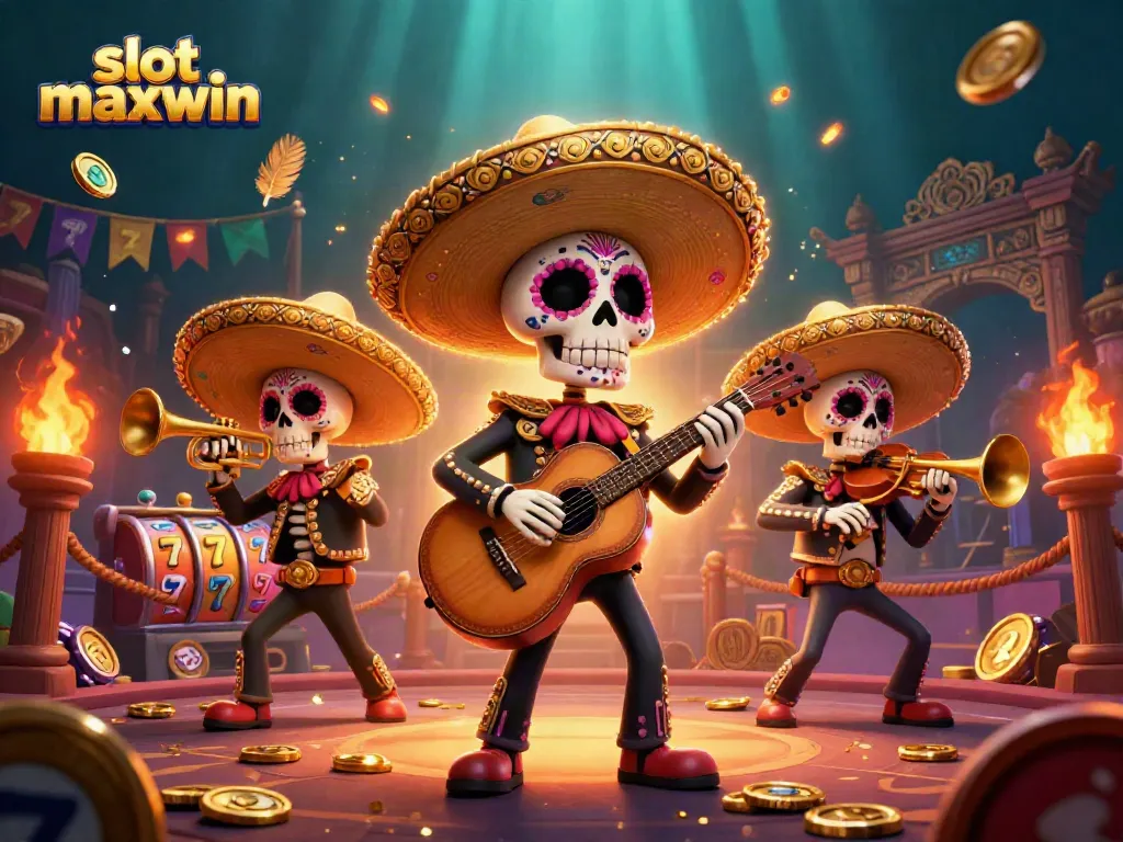 Spin and win with slot maxwin, a vibrant 3D mariachi-themed casino scene packed with luck and excitement.