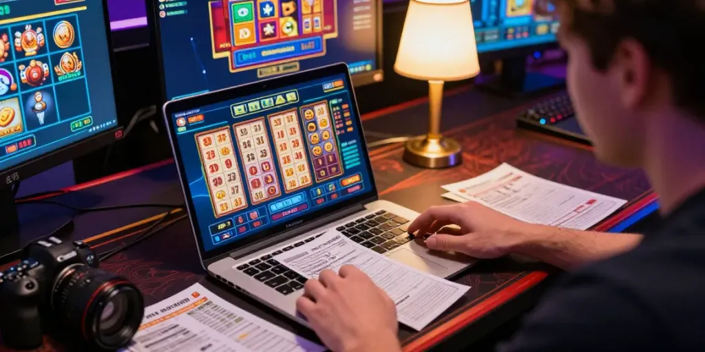Pengguna ratutogel memainkan togel online dengan fokus di meja kerja.