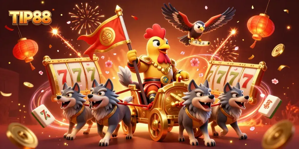 Experience the thrill of TIP88 with a dynamic 3D illustration capturing casino excitement.